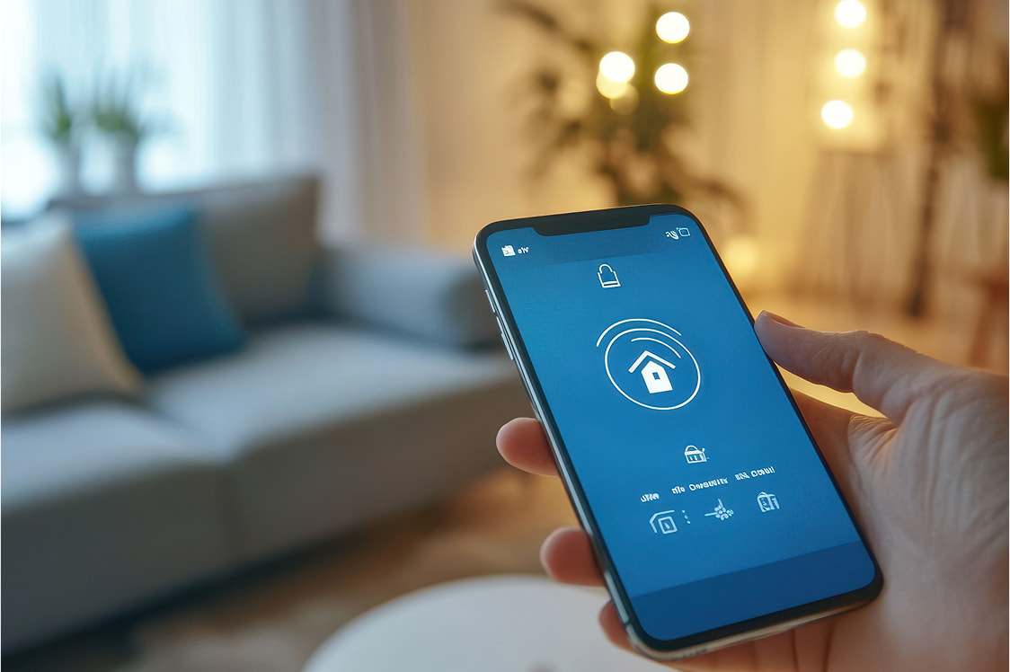 スマートフォンの画面に表示されたIoTセキュリティアプリ